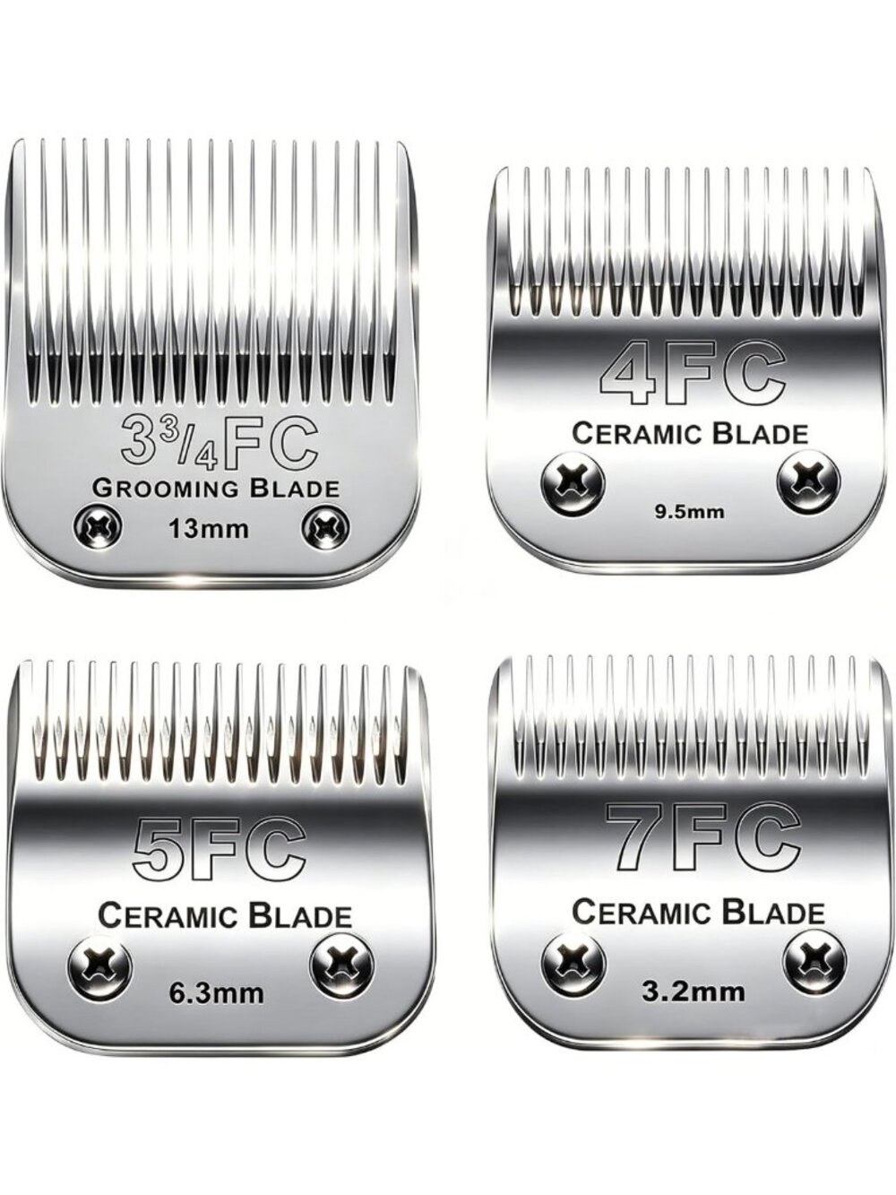 4-Pack Dog Grooming Clipper Replacement Blades, Ceramic & Stainless Steel, Fits